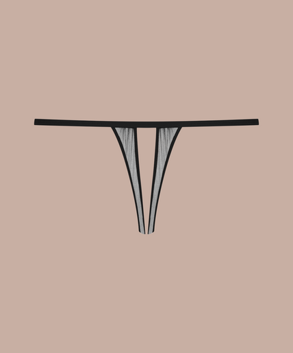 Scandale – Nuit Fauve Openable Thong Black Pleasurements Scandale Nuit Fauve zwarte open string gedragen door model in profiel voor een verleidelijke look