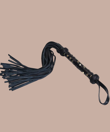 Liebe Seele Deluxe Leather Whip with Studded Handle – Dark Secret Black Liebe Seele Deluxe Leather Whip with Studded Handle – Dark Secret Black