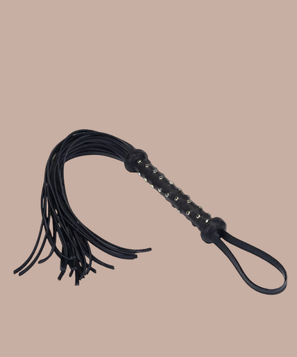 Liebe Seele Deluxe Leather Whip with Studded Handle – Dark Secret Black Liebe Seele Deluxe Leather Whip with Studded Handle – Dark Secret Black