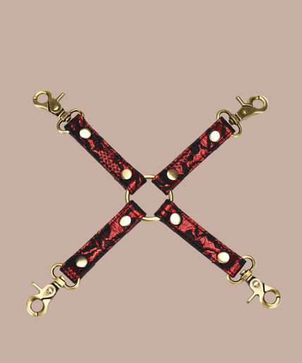 Liebe Seele Lace and PU Hogtie – Victorian Garden Dark Red Liebe Seele Lace and PU Hogtie – Victorian Garden Dark Red
