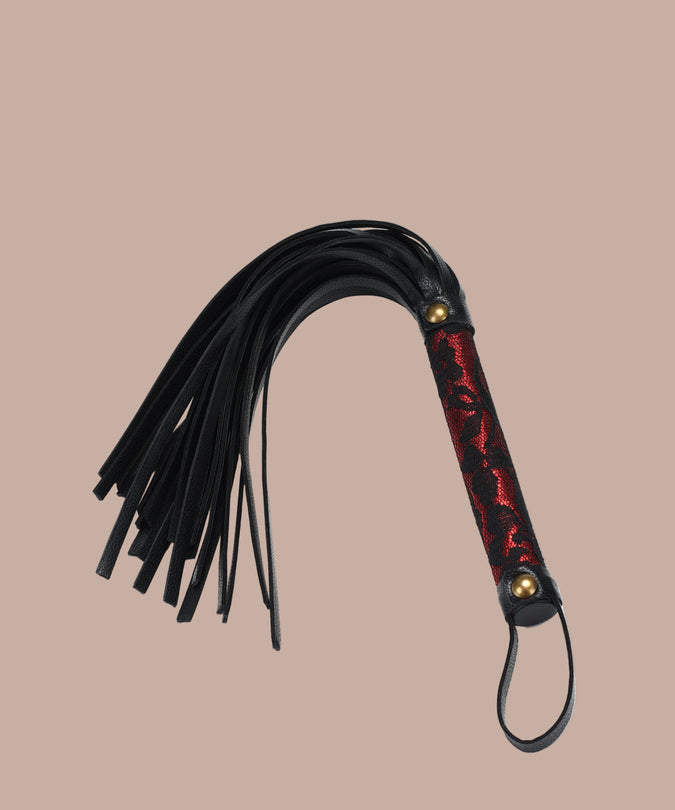 Liebe Seele Lace and PU Flogger Whip – Victorian Garden Dark Red