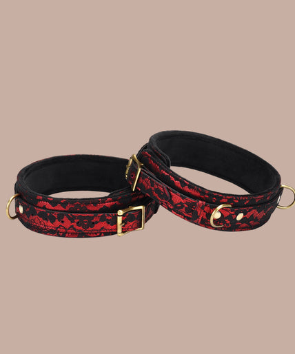 Liebe Seele Lace and Velvet Thigh Cuffs – Victorian Garden Dark Red Liebe Seele Lace and Velvet Thigh Cuffs – Victorian Garden Dark Red