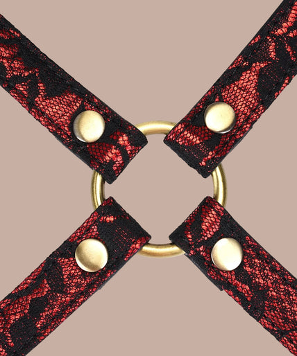 Liebe Seele Lace and PU Hogtie – Victorian Garden Dark Red Liebe Seele Lace and PU Hogtie – Victorian Garden Dark Red