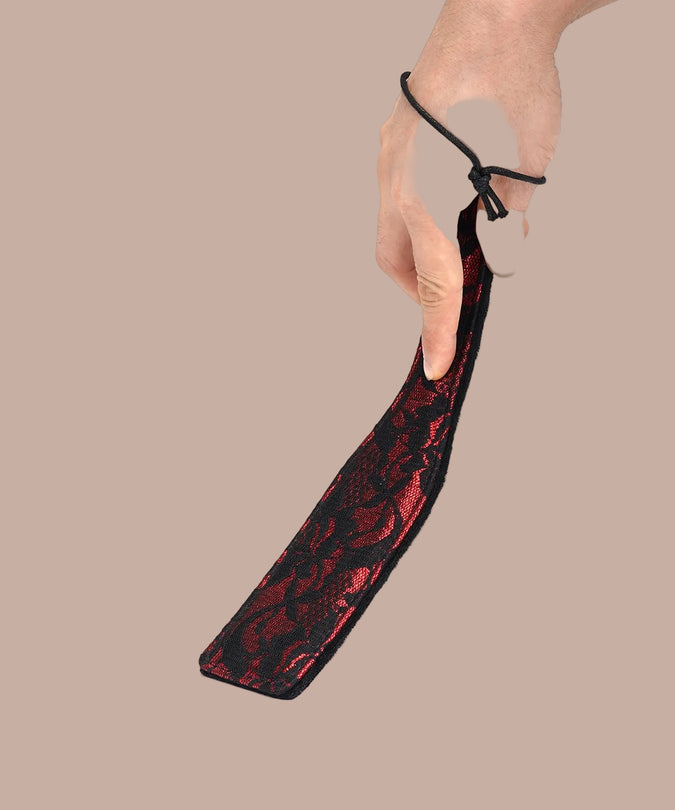 Liebe Seele Lace and Velvet Spanking Paddle – Victorian Garden Dark Red