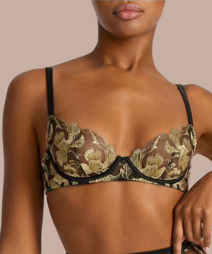 Coco de Mer – Oriana Plunge-BH Schwarz & Gold - 60% Rabatt! Coco de Mer Oriana Plunge Bra in Black & Gold - Pleasurements