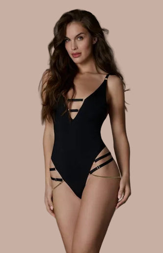 Maison Close – Tapage Nocturne V-Ausschnitt Schmuck-Tanga-Body Schwarz Maison Close – Tapage Nocturne V-Ausschnitt Schmuck-Tanga-Body Schwarz
