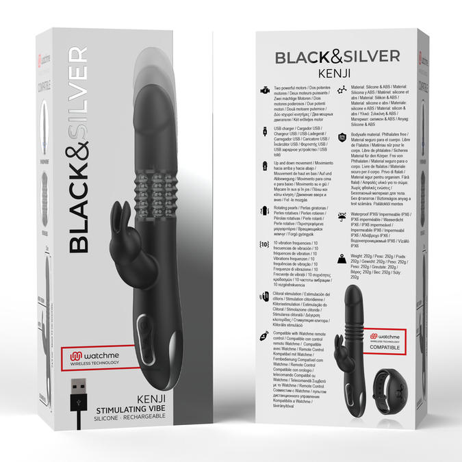 Black&silver – Kenji Up & Down Rabbit Vibrator + Watchme Fernbedienung