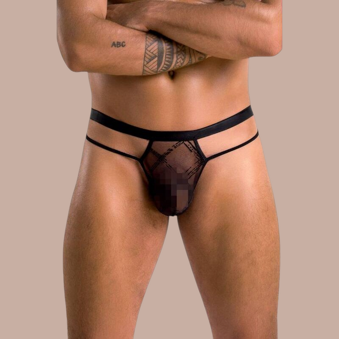 Pleasurements Passion 029 Collin zwarte herenstring met minimalistisch design en transparante details