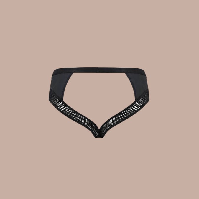 Pleasurements Passion 030 Open Slip Tom herenondergoed in zwart met opengewerkt mesh-design en verleidelijke pasvorm