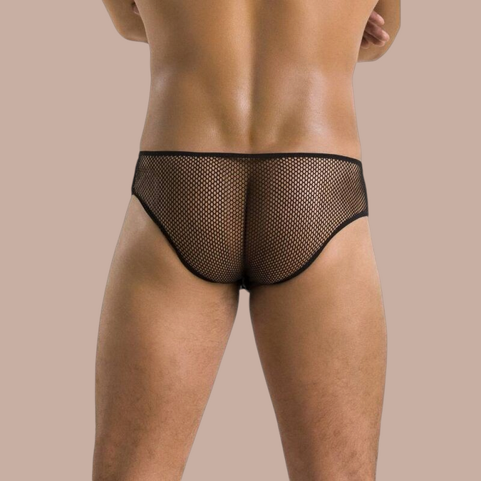 Pleasurements Passion 035 Slip Richard zwarte herenslip in netstof met een verleidelijk en gedurfd ontwerp