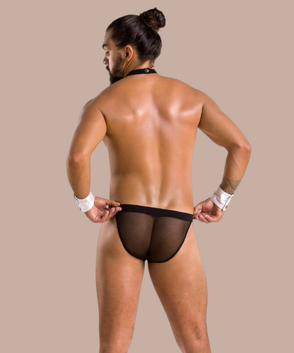 Passion – 036 Slip Alfrojo Schwarz S/m Pleasurements Passion 036 Slip Alfrojo zwarte herenslip met witte accenten, strikje en manchetten voor een sensuele look