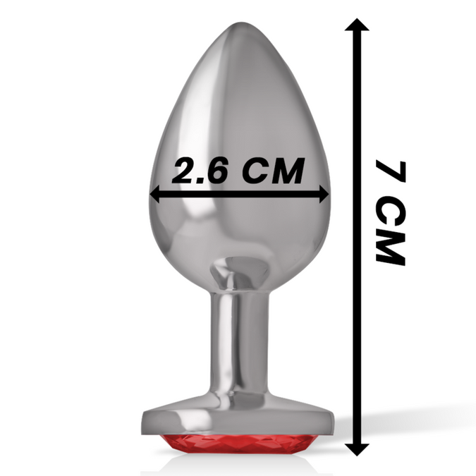 Intense – Aluminium Metall Analplug mit rotem Kristall Größe S