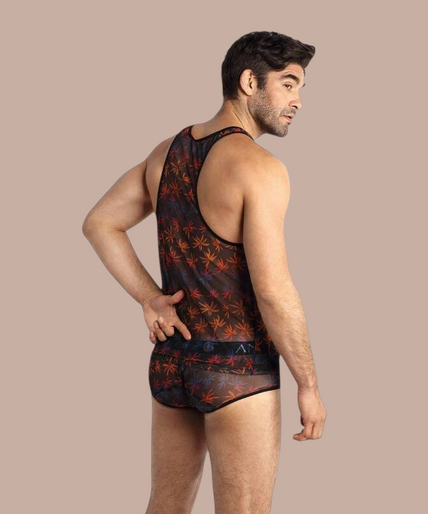 Anais Men – Chill Top XL Pleasurements Anais Men Chill Top in doorschijnende stof met kleurrijk bladmotief en zwarte bies