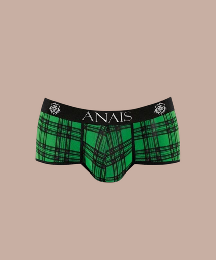 Anais Men – Magic Brief L Pleasurements Anais Men Magic Brief in groen met zwart ruitpatroon en elastische tailleband met merklogo