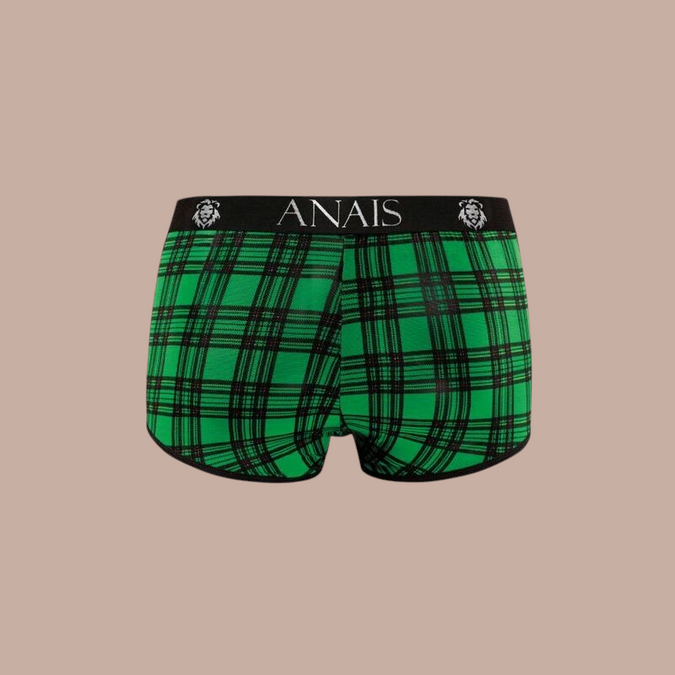 Pleasurements Anais Men Magic Boxer in groen met zwart ruitpatroon en elastische tailleband met merklogo