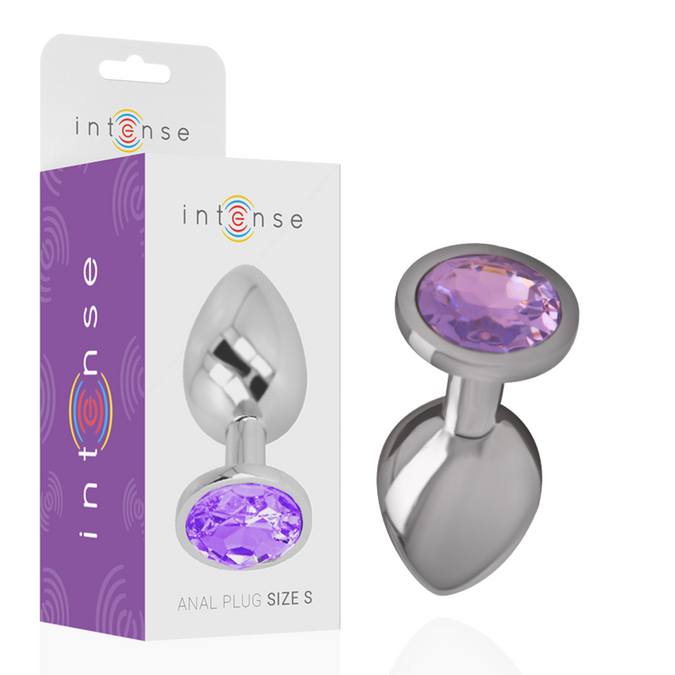 Intense – Aluminium metalen anale plug met violette kristal maat L