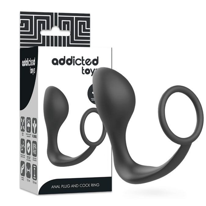 Addicted Toys – Vibrierender Analplug mit Silikon Penisring – Schwarz