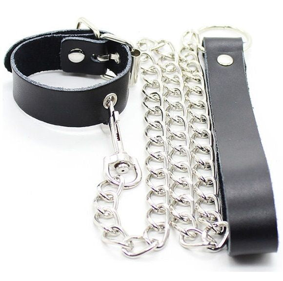 Ohmama Fetish – Penis-Halskette und Lederriemen mit Metallkette