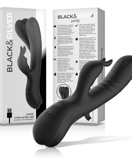 Schwarz & Silber – Jamie Wiederaufladbarer Silikon Rabbit Stimulator Schwarz Schwarz & Silber – Jamie Wiederaufladbarer Silikon Rabbit Stimulator Schwarz