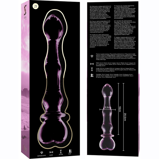 Nebula-serie van Ibiza – Model 21 Dildo van Borosilicaatglas Roze 20,5 cm – Ø 4 cm