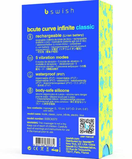 B Swish – Bcute Curve Infinite Classic Rechargeable Vibrator Blue Silicone B Swish – Bcute Curve Infinite Classic Rechargeable Vibrator Blue Silicone