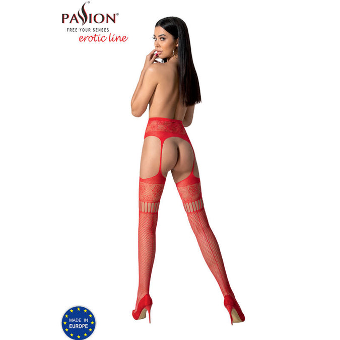 Passion – S030 Rote Strümpfe mit Strapsgürtel Einheitsgröße