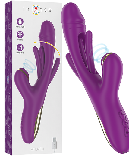 Intense – Ateneo wiederaufladbarer Multifunktionsvibrator mit 7 Vibrationsmodi, oszillierender Zunge und violettem Saugnapf Intense – Ateneo wiederaufladbarer Multifunktionsvibrator mit 7 Vibrationsmodi, oszillierender Zunge und violettem Saugnapf