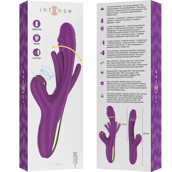 Intense – Ateneo wiederaufladbarer Multifunktionsvibrator mit 7 Vibrationsmodi, oszillierender Zunge und violettem Saugnapf