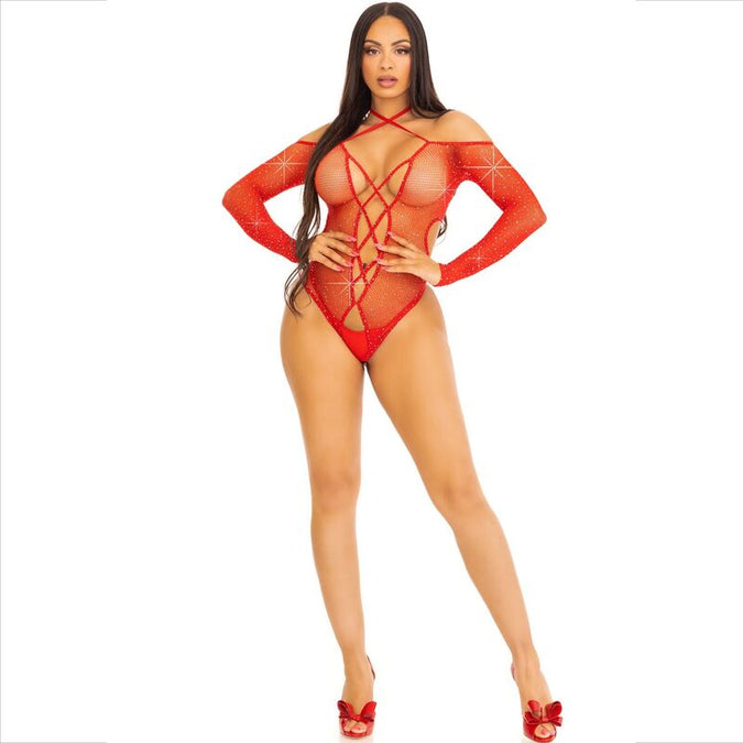 Leg Avenue – Body ohne Schrittöffnung mit Glanz Rot