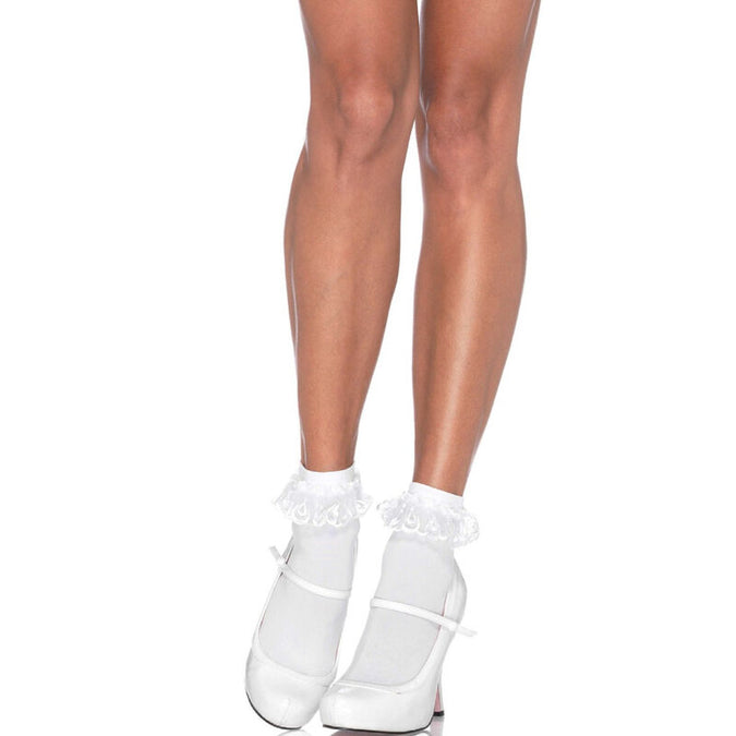 Leg Avenue – Weiße Spitzen-Rüschensocken