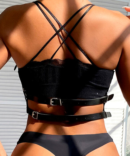 Subblime – Leder Ring Brust Harness Schwarz Einheitsgröße Subblime – Leder Ring Brust Harness Schwarz Einheitsgröße