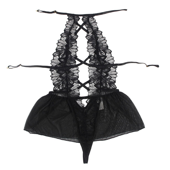 Subblime – Teddy mit Neckholder und freiem Rücken aus Spitze Schwarz S/m