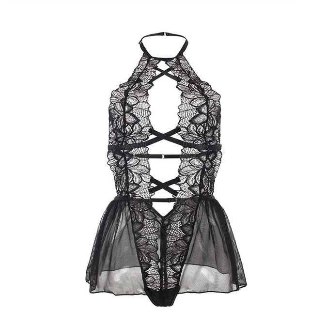 Subblime – Teddy mit Neckholder und freiem Rücken aus Spitze Schwarz L/xl