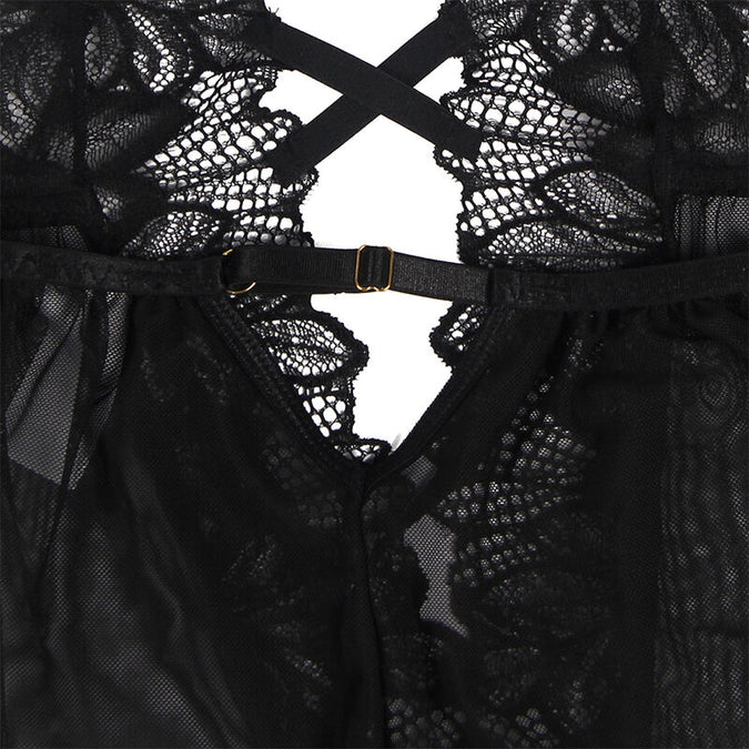 Subblime – Teddy mit Neckholder und freiem Rücken aus Spitze Schwarz L/xl