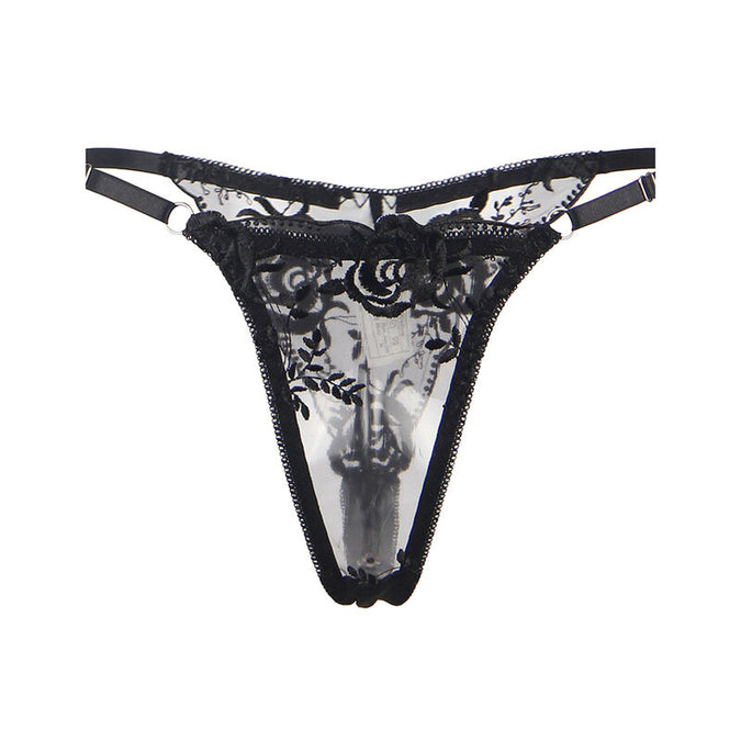 Subblime – 3-teiliges Set BH + Tanga + Strapshalter Blumenmuster Schwarz S/m