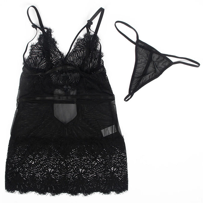 Subblime – Babydoll mit verstellbaren Spitzen-Trägern Schwarz L/xl