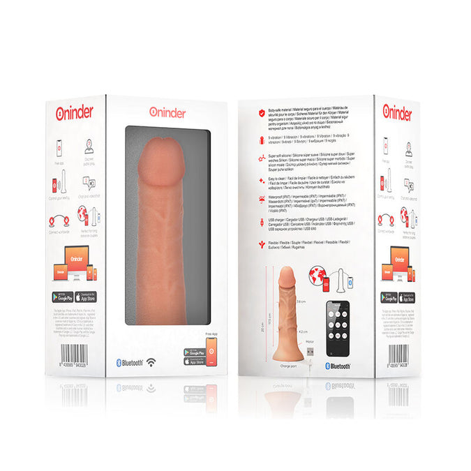 Oninder – Medium Bogotá Vibrator Dildo 9 Geschwindigkeiten Natur 20 cm – Ø – 4,2 cm – Kostenlose App