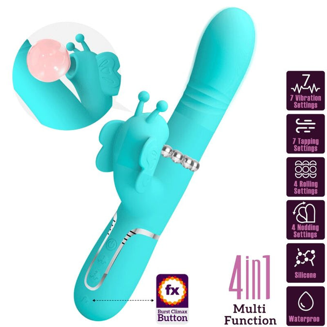 Pretty Love – Multifunktionaler Rabbit Vibrator 4 in 1 Schmetterling Aqua Grün