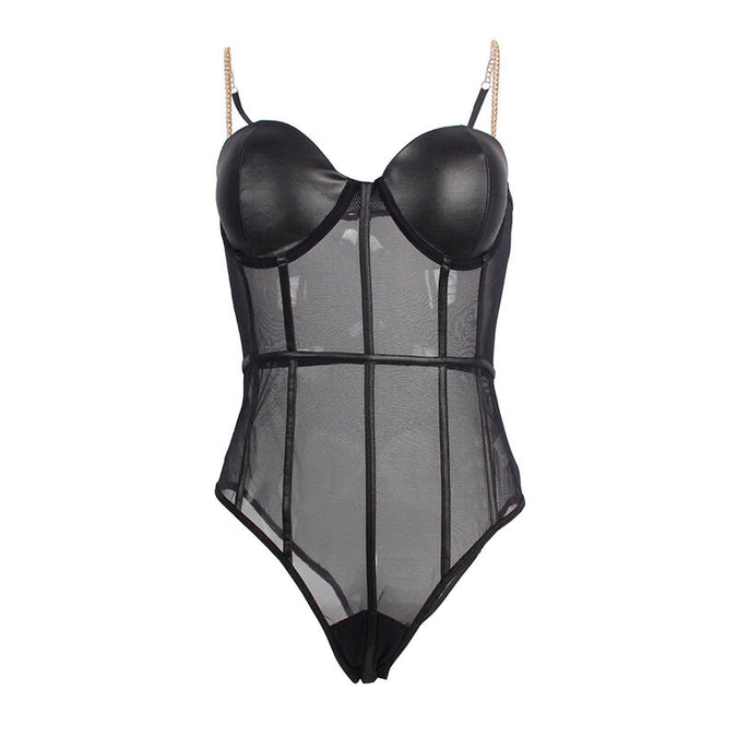 Subblime – Schwarzer Ketten Hosenträger Body S/m