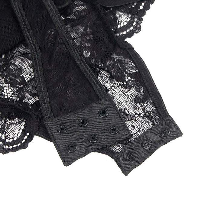 Subblime – Teddy mit Strumpfhalter mit Spitzen-Detail und Streifen Schwarz L/xl