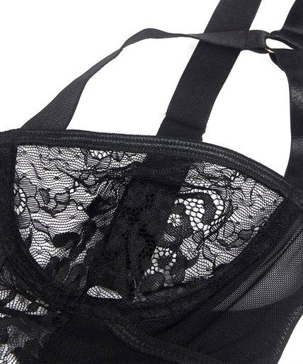 Subblime – Teddy With Garter With Lace Detail And Strips Black L/xl Subblime – Teddy With Garter With Lace Detail And Strips Black L/xl