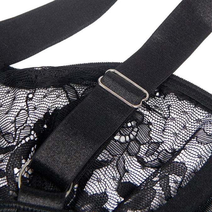 Subblime – Teddy mit Strumpfhalter mit Spitzen-Detail und Streifen Schwarz L/xl