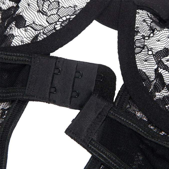 Subblime – Teddy mit Strumpfhalter mit Spitzen-Detail und Streifen Schwarz L/xl