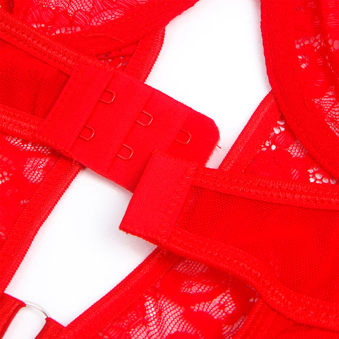 Subblime – Teddy mit Strapshalter, Spitzen-Detail und Streifen Rot S/m
