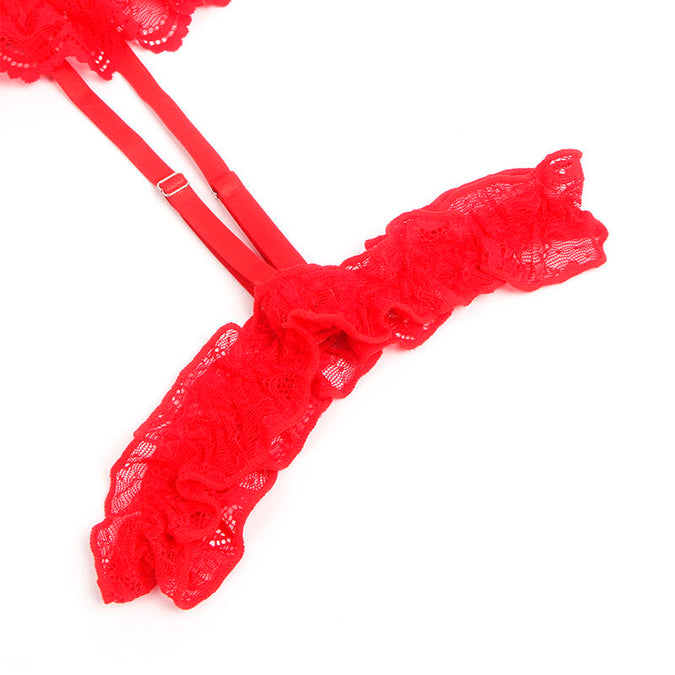 Subblime – Teddy mit Strapshalter, Spitzen-Detail und Streifen Rot L/xl