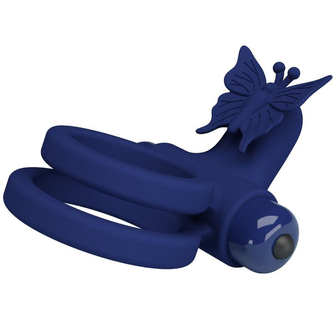 Pretty Love – Jamele Doppelring mit Vibration & Schmetterlingsstimulator Blau