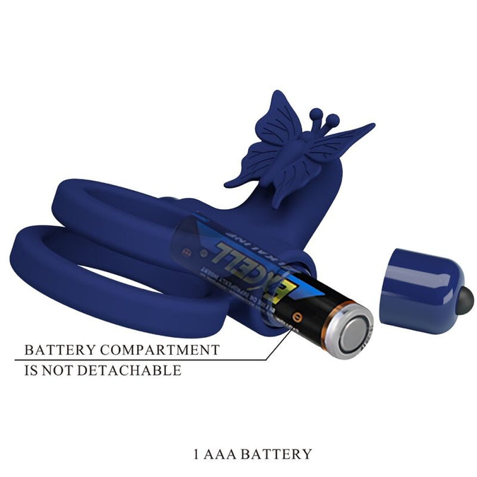 Pretty Love – Jamele Doppelring mit Vibration & Schmetterlingsstimulator Blau