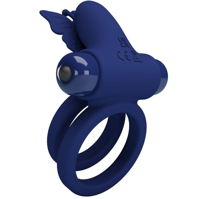 Pretty Love – Jamele Doppelring mit Vibration & Schmetterlingsstimulator Blau