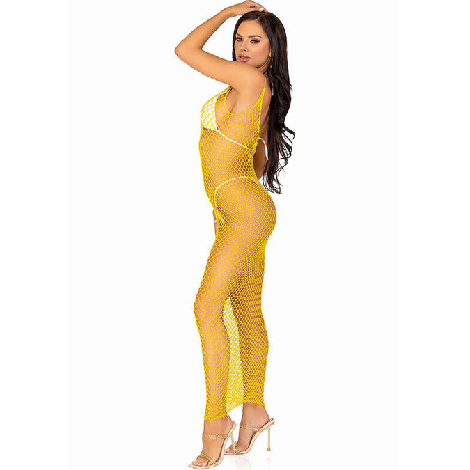Leg Avenue – Langes Netzkleid Gelb Einheitsgröße