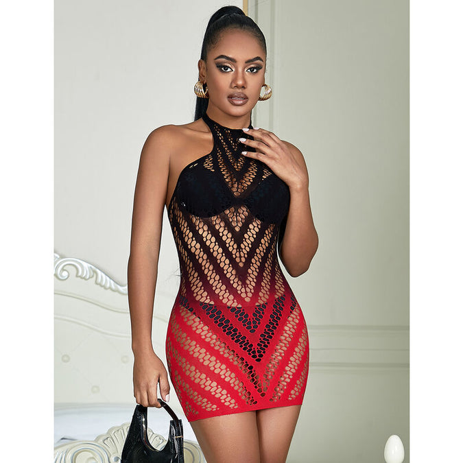 Subblime – 952242 Rotes und schwarzes degradierendes elastisches Netzkleid Einheitsgröße